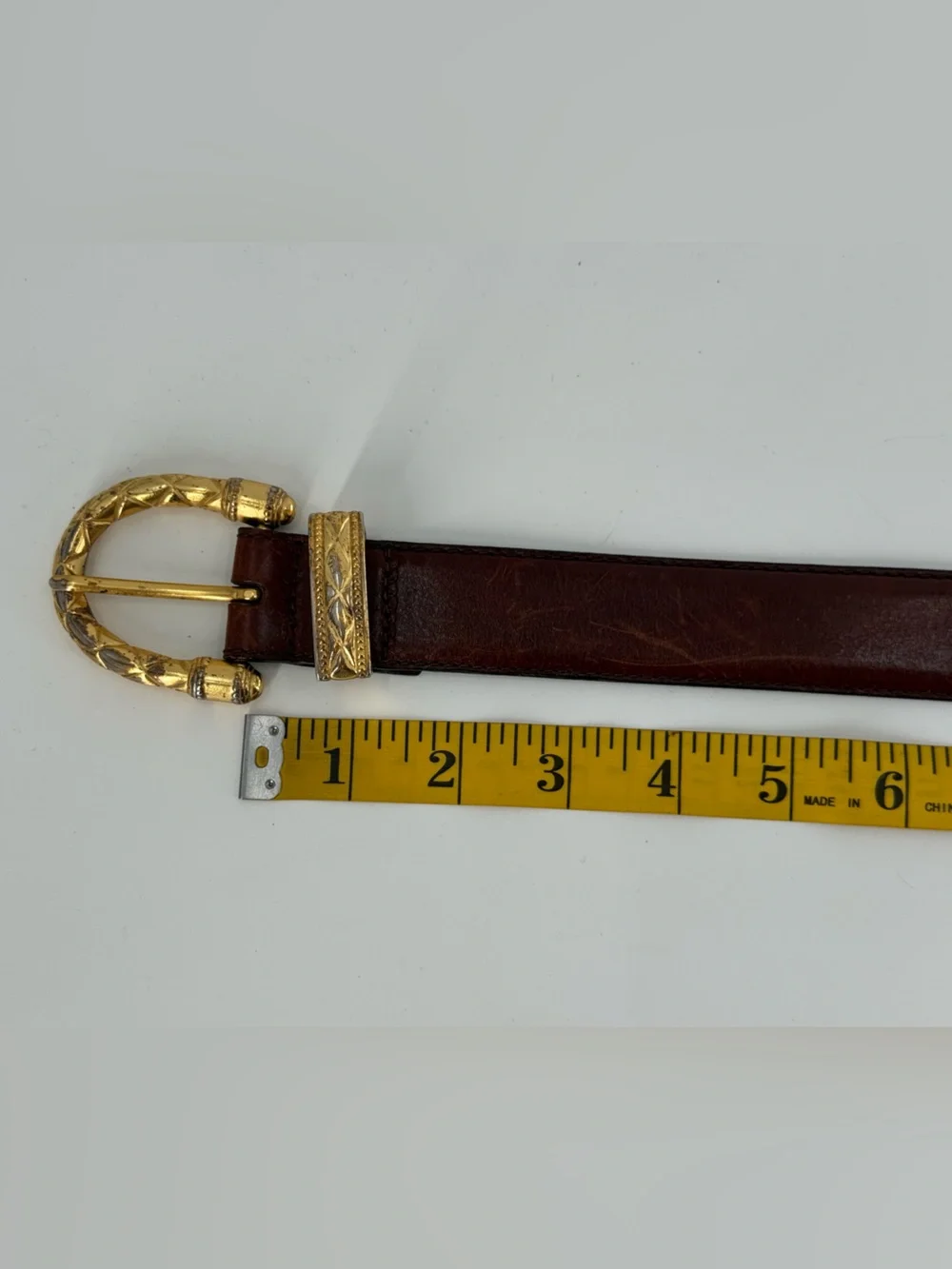 Fossil Vintage 90s Brown‎ Leather Belt Ornate Buckle S